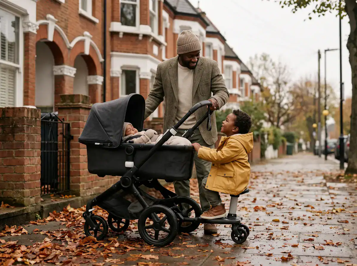 Father with baby in a pram