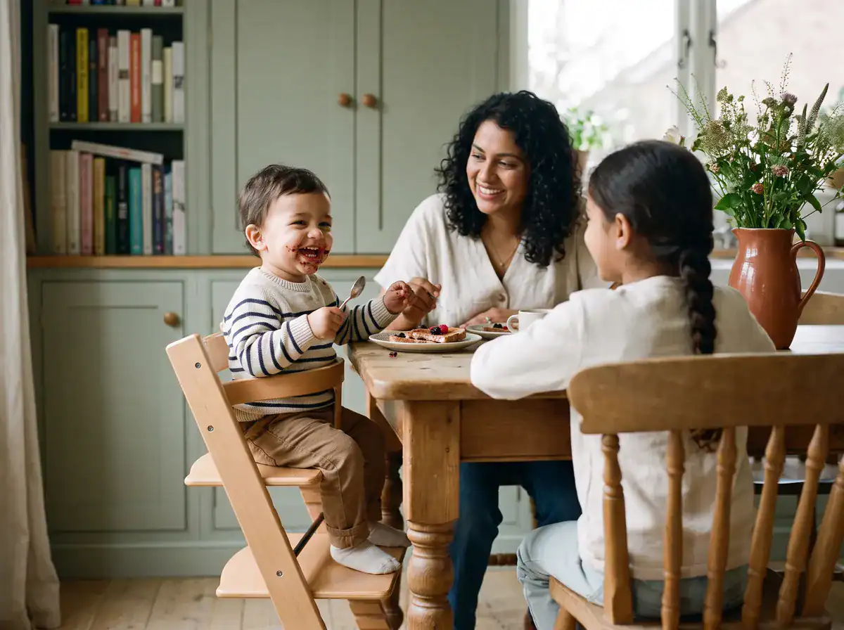 Baby sitting in a high chair